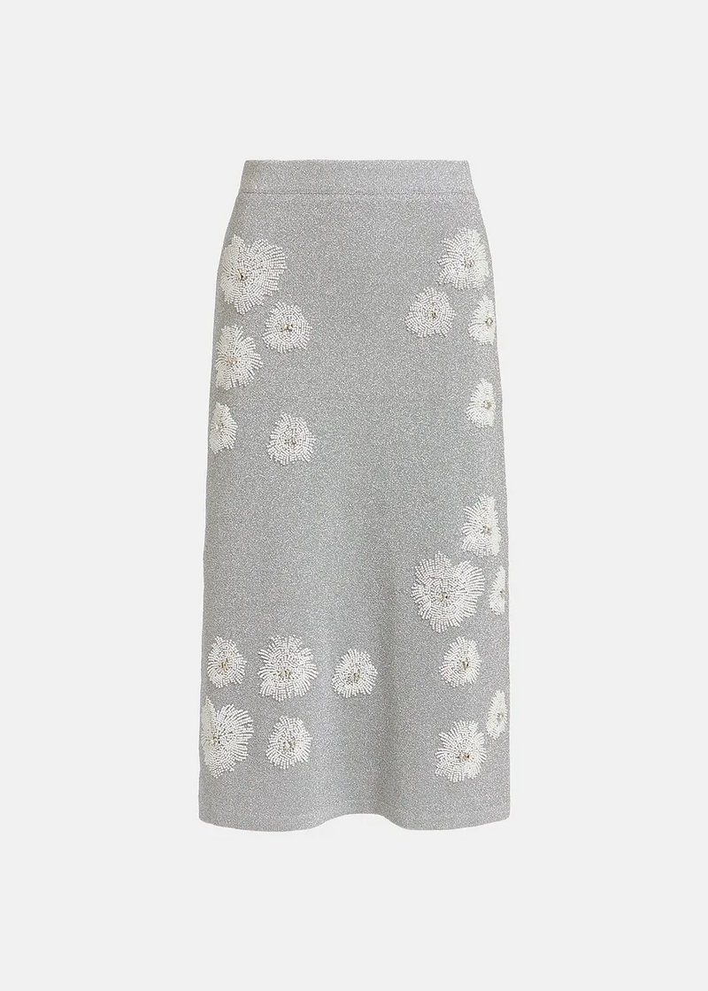 Silver Lurex Knitted Midi Skirt