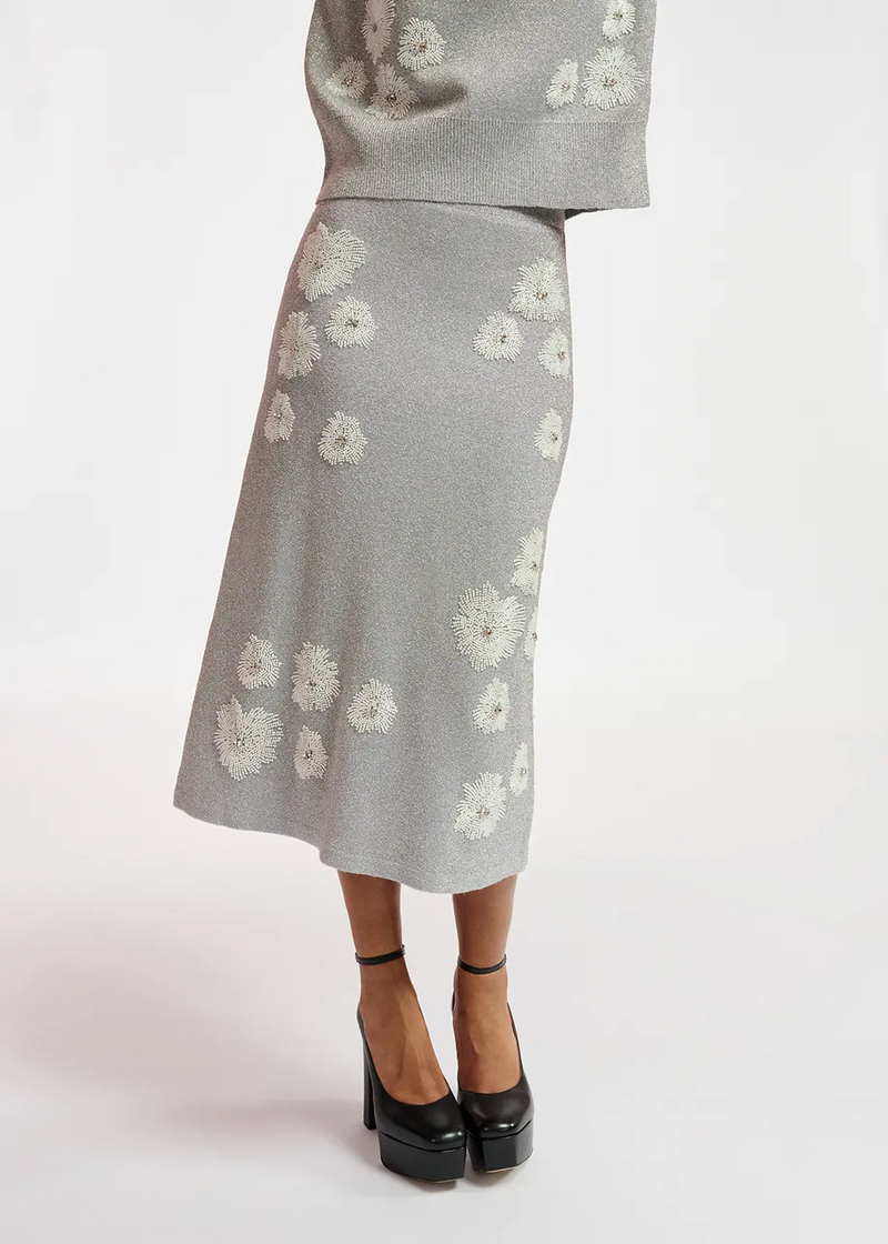 Silver Lurex Knitted Midi Skirt